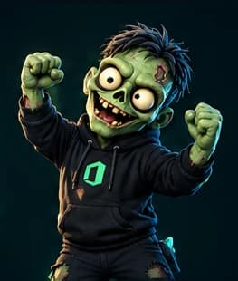 Mascot cheering with both fists raised